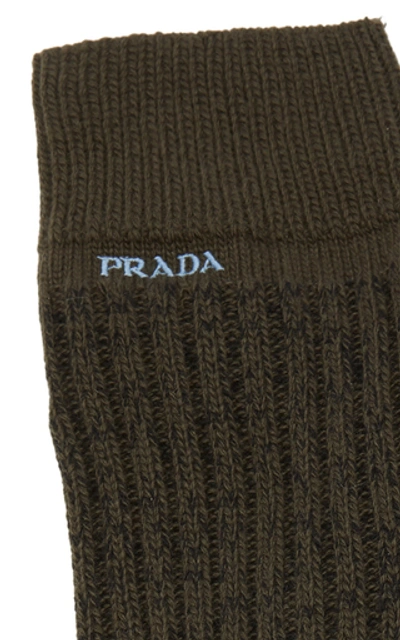 Shop Prada Donegal Camp Wool-cashmere Knit Socks In Green