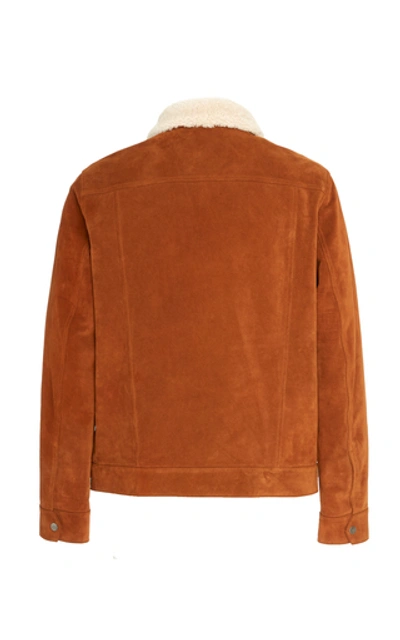 Shop Frame Shearling-trimmed Suede Jacket In Brown