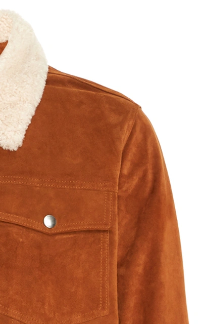 Shop Frame Shearling-trimmed Suede Jacket In Brown