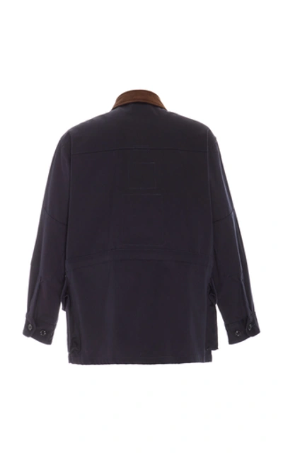 Shop Monitaly Military Half Corduroy-trimmed Cotton-twill Coat In Navy