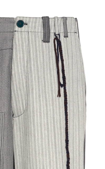 Shop Federico Curradi Patchwork Striped Straight-leg Cotton Chinos In Grey