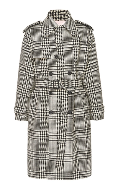 Shop Alexander Mcqueen Belted Double-breasted Houndstooth Wool Coat In Black