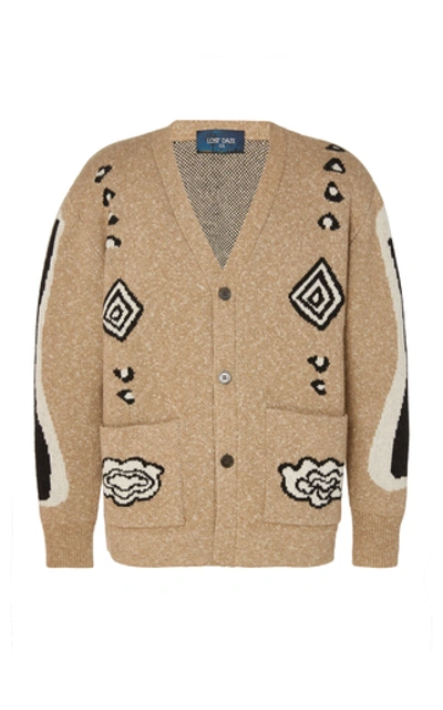 Shop Lost Daze Desert Signs Intarsia Cotton And Cashmere-blend Cardigan In Neutral