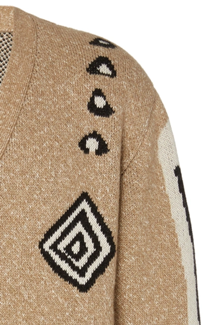 Shop Lost Daze Desert Signs Intarsia Cotton And Cashmere-blend Cardigan In Neutral