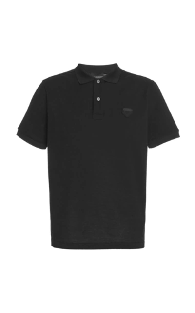 Shop Prada Cotton-pique Polo Shirt In Black