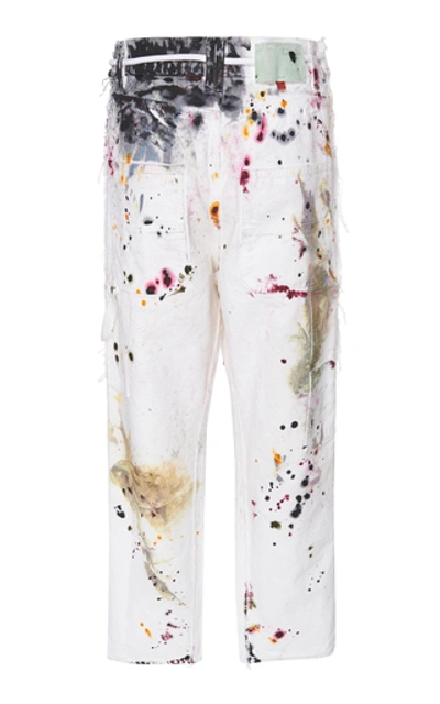 Shop Off-white Distressed Belted Mid-rise Straight-leg Jeans In White