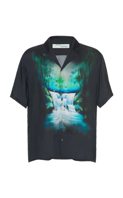 Shop Off-white Camp-collar Printed Cotton-voile Shirt In Black