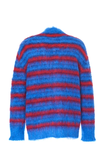 Shop Marni Striped Mohair-blend Cardigan In Blue