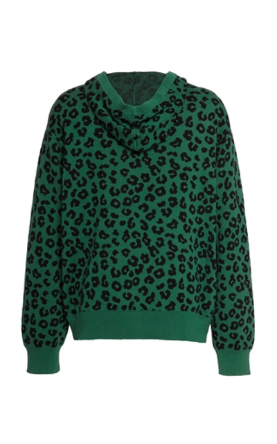 Shop Just Don Leopard-intarsia Knitted Cotton-blend Hooded Sweatshirt In Green