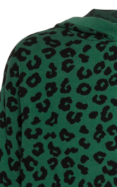 Shop Just Don Leopard-intarsia Knitted Cotton-blend Hooded Sweatshirt In Green