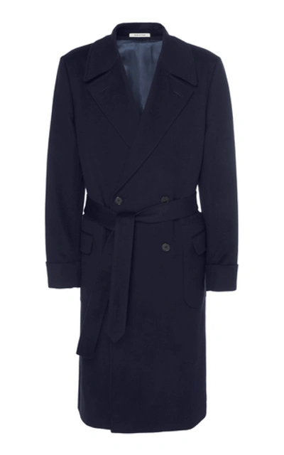 Shop Husbands Paris Double-breasted Belted Cashmere Coat In Navy