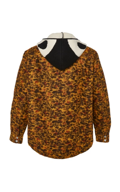 Shop Lost Daze Leopard-print Hooded Denim Jacket In Brown