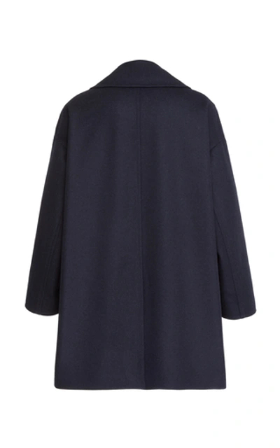 Shop Givenchy Double Breasted Navy Wool Coat