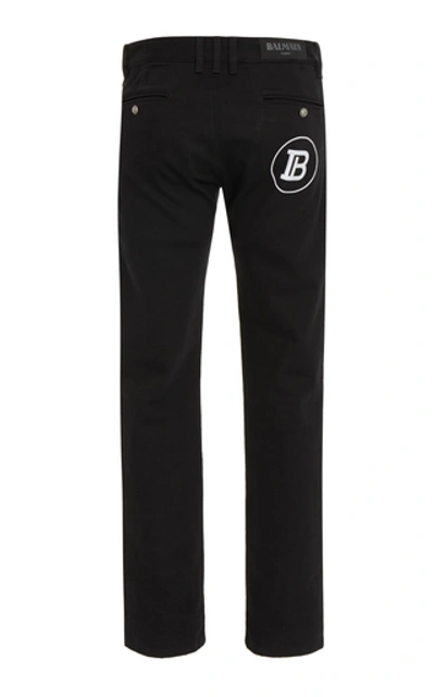 Shop Balmain Zip-embellished Cotton-twill Tapered Pants In Black