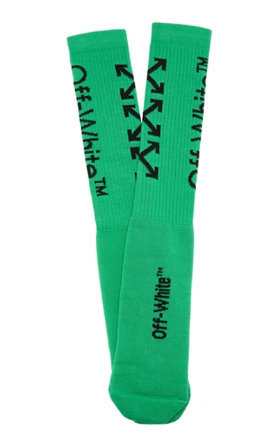 Shop Off-white Intarsia Cotton-blend Socks In Green