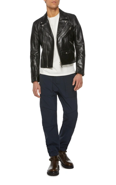 Shop Bottega Veneta Leather Biker Jacket In Black