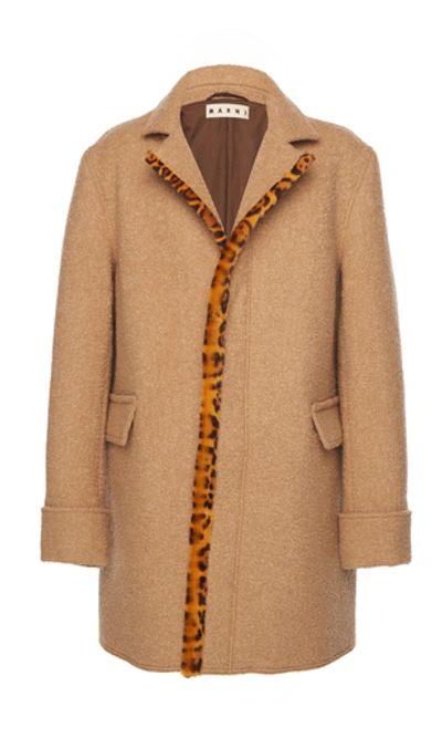 Shop Marni Leopard Trim Coat In Brown
