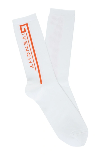 Shop Givenchy Intarsia Cotton-blend Socks In White