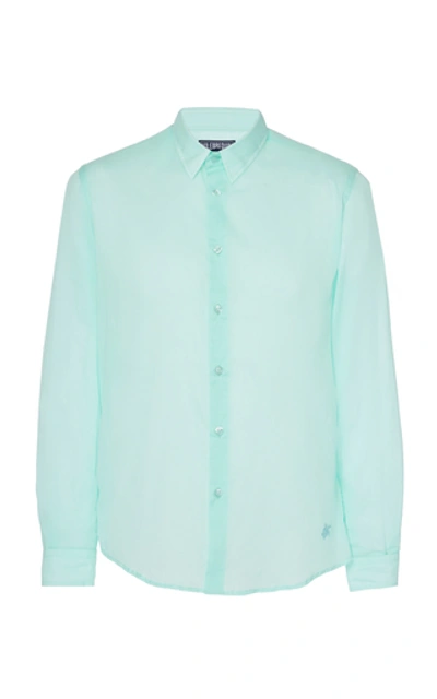 Shop Vilebrequin Cotton-voile Button-up Shirt In Blue