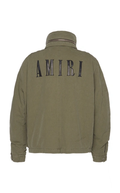 Shop Amiri Military Leather-trimmed Gabardine Jacket In Green