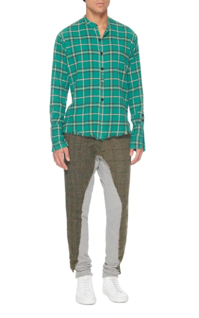 Shop Greg Lauren Jersey-paneled Cotton-twill Tapered Pants In Green