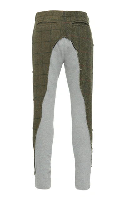 Shop Greg Lauren Jersey-paneled Cotton-twill Tapered Pants In Green