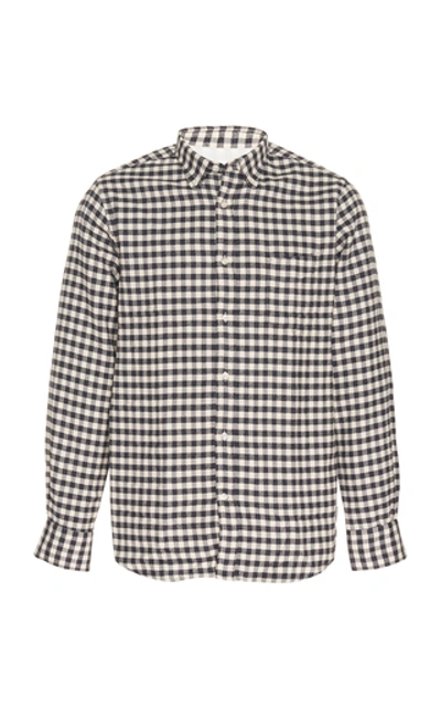 Shop Officine Generale Gingham Brushed Cotton-flannel Shirt In White