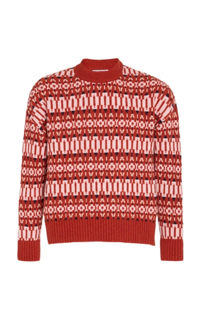 Shop Ami Alexandre Mattiussi Rustic Patterned Wool Sweater In Red