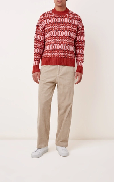 Shop Ami Alexandre Mattiussi Rustic Patterned Wool Sweater In Red