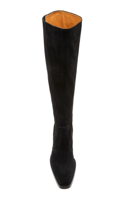 Shop Ganni Suede Knee Boots In Black