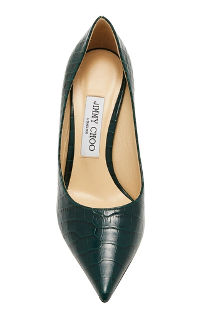 Shop Jimmy Choo Love Croc-effect Leather Pumps In Green