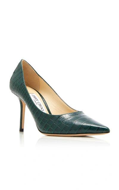 Shop Jimmy Choo Love Croc-effect Leather Pumps In Green