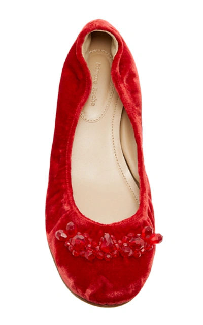 Shop Simone Rocha Bead-embellished Velvet Ballet Flats In Red