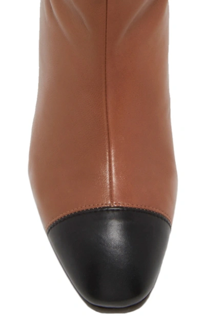 Shop Stuart Weitzman Kimberly Leather Cap-toe Knee Boots In Brown
