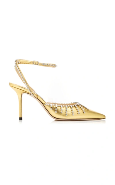 Shop Jimmy Choo Moda Exclusive Tatiara Crystal-embellished Ankle-strap Pump In Gold