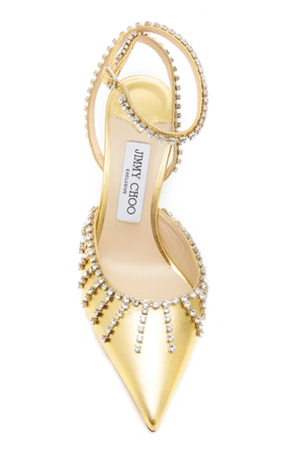 Shop Jimmy Choo Moda Exclusive Tatiara Crystal-embellished Ankle-strap Pump In Gold