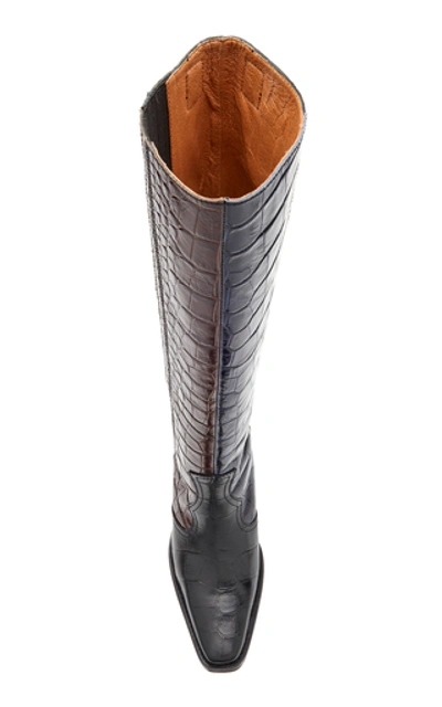 Shop Ganni Paneled Croc-effect Leather Knee Boots In Multi