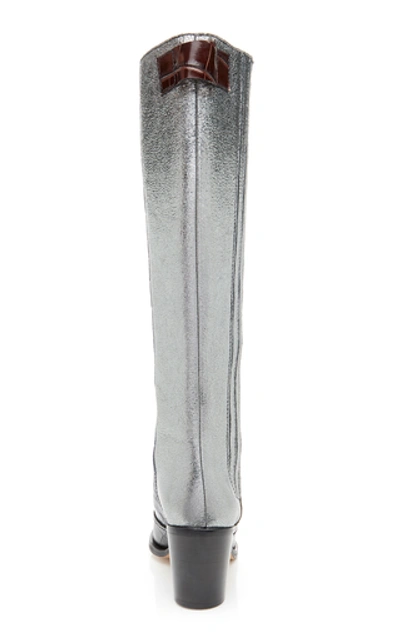 Shop Ganni Paneled Croc-effect Leather Knee Boots In Multi