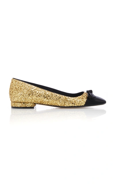 Shop N°21 Glitter Bow Flat In Gold