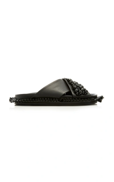 Shop Simone Rocha Embellished Leather Slides In Black