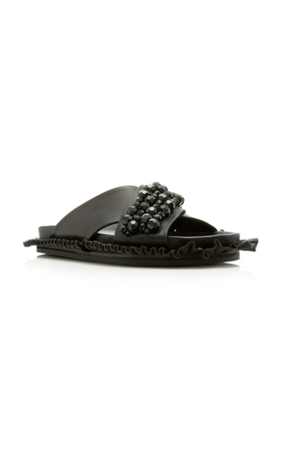 Shop Simone Rocha Embellished Leather Slides In Black