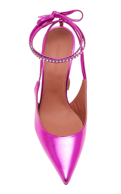 Shop Amina Muaddi Karma Crystal-embellished Leather Pumps In Pink