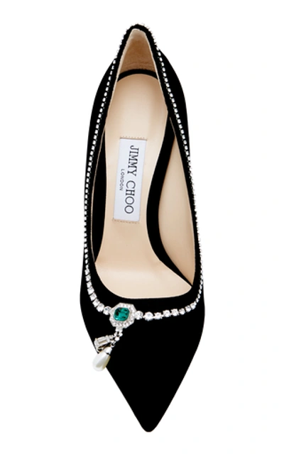 Shop Jimmy Choo Love Embellished Velvet Pumps In Black