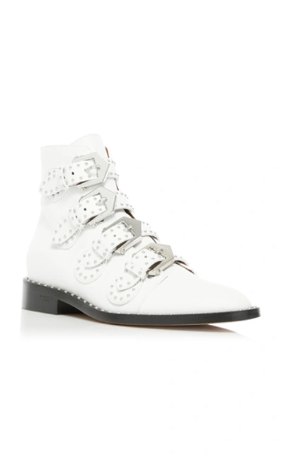 Shop Givenchy Elegant Stud-embellished Leather Ankle Boots In White