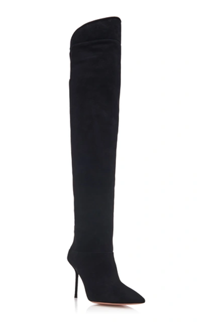 Shop Aquazzura Lancaster Suede Knee Boots In Black