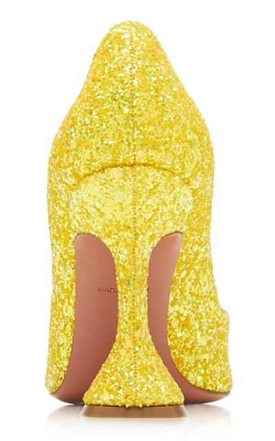 Shop Amina Muaddi Giorgia Glittered Leather Pumps In Yellow