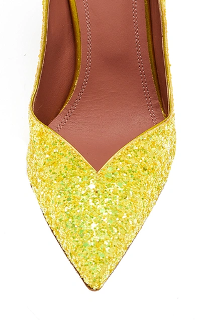 Shop Amina Muaddi Giorgia Glittered Leather Pumps In Yellow