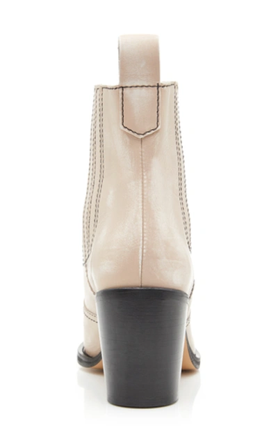 Shop Ganni Distressed Leather Ankle Boots In Neutral