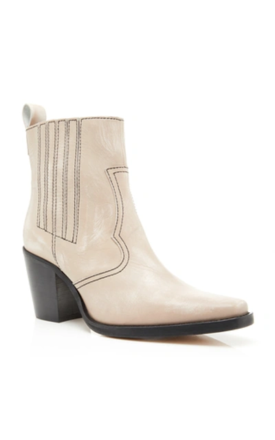 Shop Ganni Distressed Leather Ankle Boots In Neutral