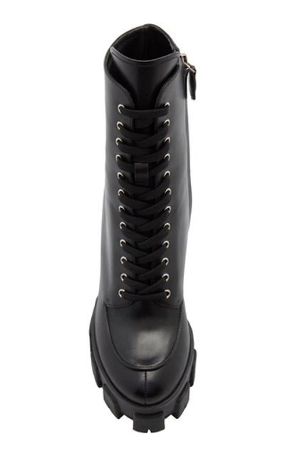 Shop Prada Lace-up Leather Platform Boots In Black